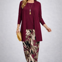 Marilyn Abstract Print Three-Piece Set in Wine Red