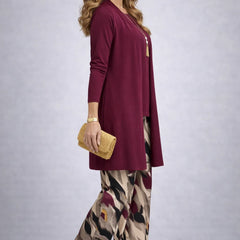 Marilyn Abstract Print Three-Piece Set in Wine Red