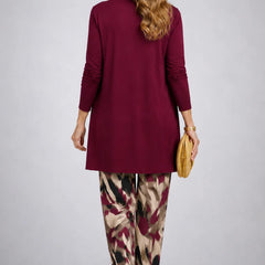 Marilyn Abstract Print Three-Piece Set in Wine Red