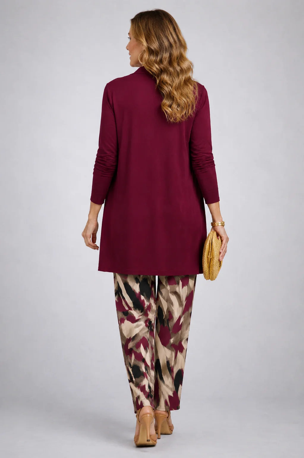 Marilyn Abstract Print Three-Piece Set in Wine Red