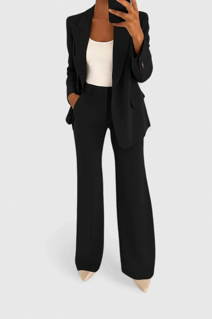 Martha Tailored Blazer Two-Piece Suit Set in Black