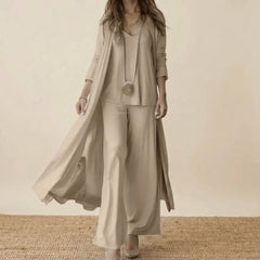 Matilda Long Duster Three-Piece Set in Taupe