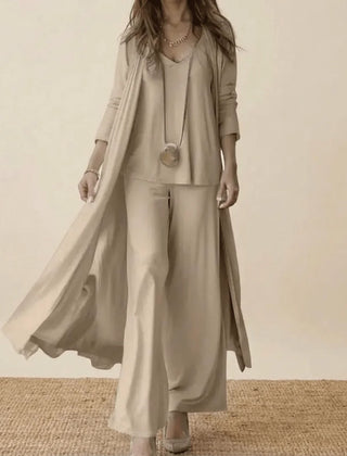 Matilda Long Duster Three-Piece Set in Taupe
