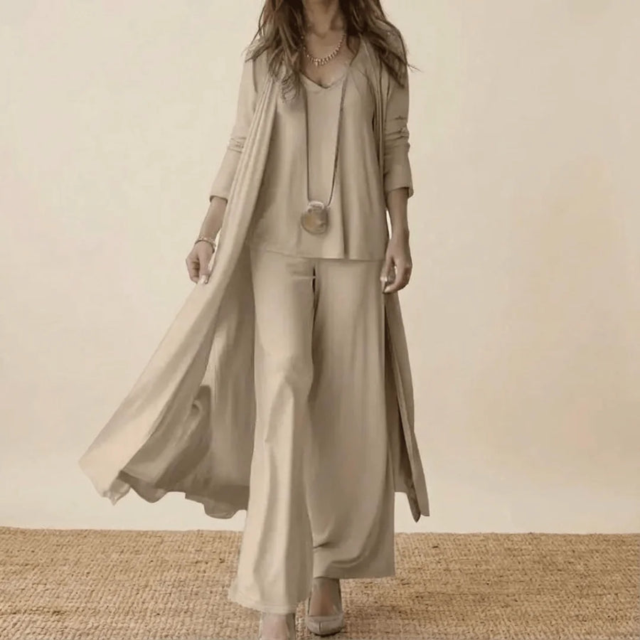 Matilda Long Duster Three-Piece Set in Taupe