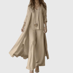 Matilda Long Duster Three-Piece Set in Taupe