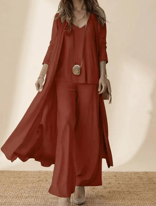 Matilda Long Duster Three-Piece Set in Burgundy