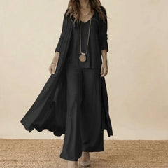 Matilda Long Duster Three-Piece Set in Black