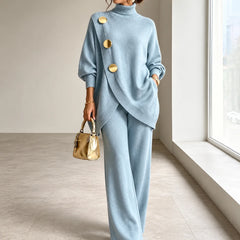 Maureen Button Turtleneck Two-Piece Set in Light Blue