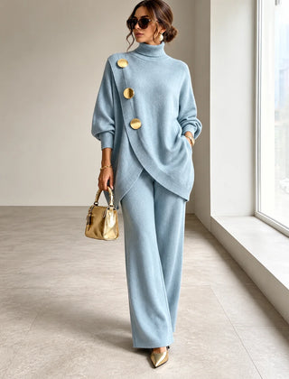 Maureen Button Turtleneck Two-Piece Set in Light Blue