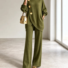 Maureen Button Turtleneck Two-Piece Set in Olive Green