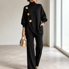 Maureen Button Turtleneck Two-Piece Set in Black