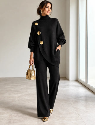 Maureen Button Turtleneck Two-Piece Set in Black