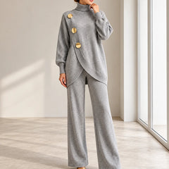 Maureen Button Turtleneck Two-Piece Set in Grey