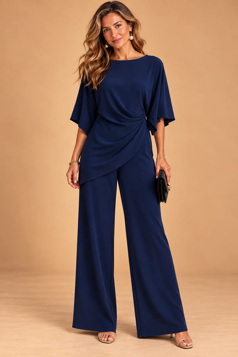 Maxine Draped Waist Two-Piece Set in Navy