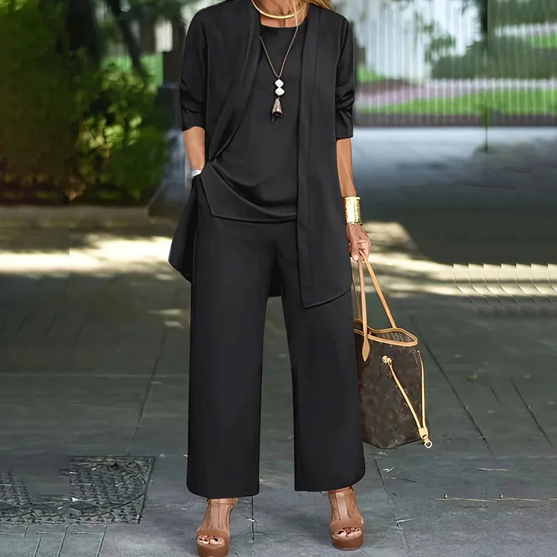 Megan Longline Layer Three-Piece Set in Black