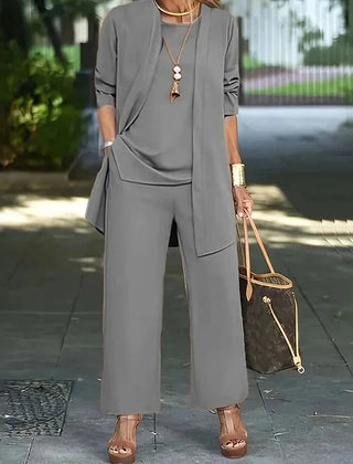 Megan Longline Layer Three-Piece Set in Grey