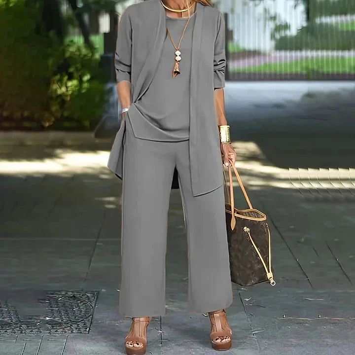 Megan Longline Layer Three-Piece Set in Grey