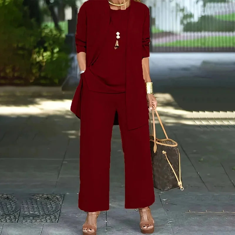 Megan Longline Layer Three-Piece Set in Burgundy