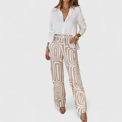 Melanie Geometric Print Two-Piece Set in Khaki