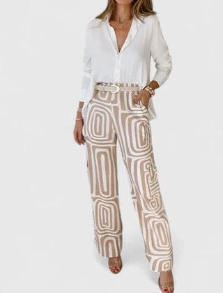 Melanie Geometric Print Two-Piece Set in Khaki