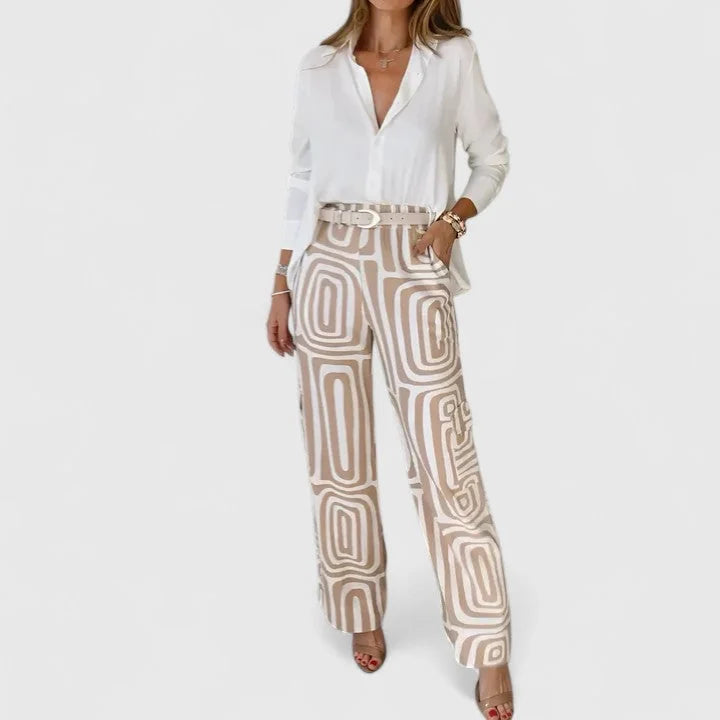 Melanie Geometric Print Two-Piece Set in Khaki