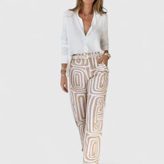 Melanie Geometric Print Two-Piece Set in Khaki