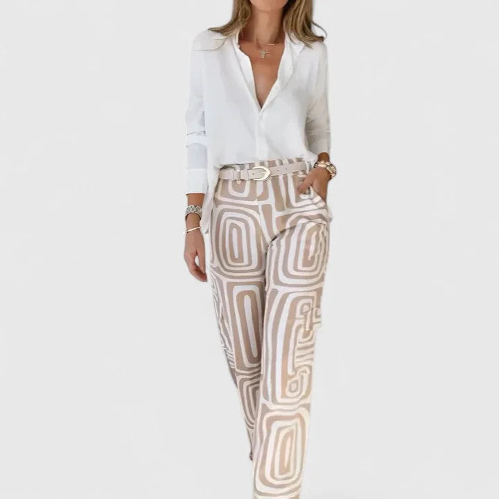 Melanie Geometric Print Two-Piece Set in Khaki