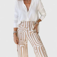 Melanie Geometric Print Two-Piece Set in Khaki