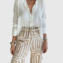 Melanie Geometric Print Two-Piece Set in Khaki