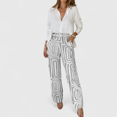 Melanie Geometric Print Two-Piece Set in Grey
