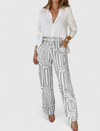 Melanie Geometric Print Two-Piece Set in Grey