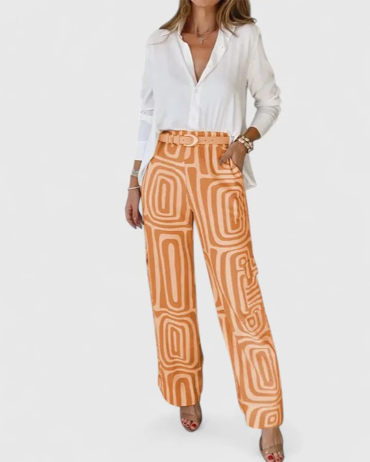 Melanie Geometric Print Two-Piece Set in Orange