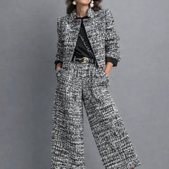 Meredith Textured Cropped Jacket Two-Piece Set in Black