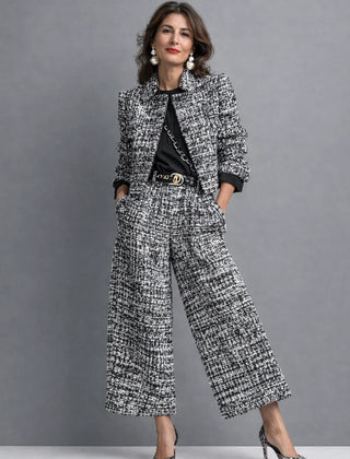 Meredith Textured Cropped Jacket Two-Piece Set in Black