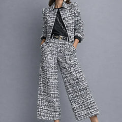 Meredith Textured Cropped Jacket Two-Piece Set in Grey