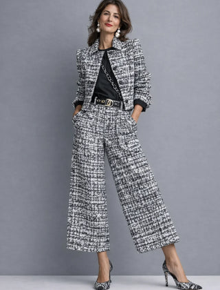 Meredith Textured Cropped Jacket Two-Piece Set in Grey