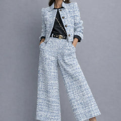 Meredith Textured Cropped Jacket Two-Piece Set in Blue