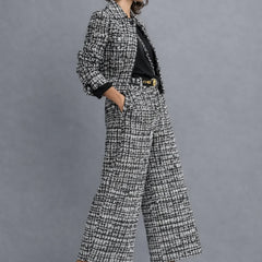 Meredith Textured Cropped Jacket Two-Piece Set in Blue