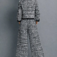 Meredith Textured Cropped Jacket Two-Piece Set in Blue