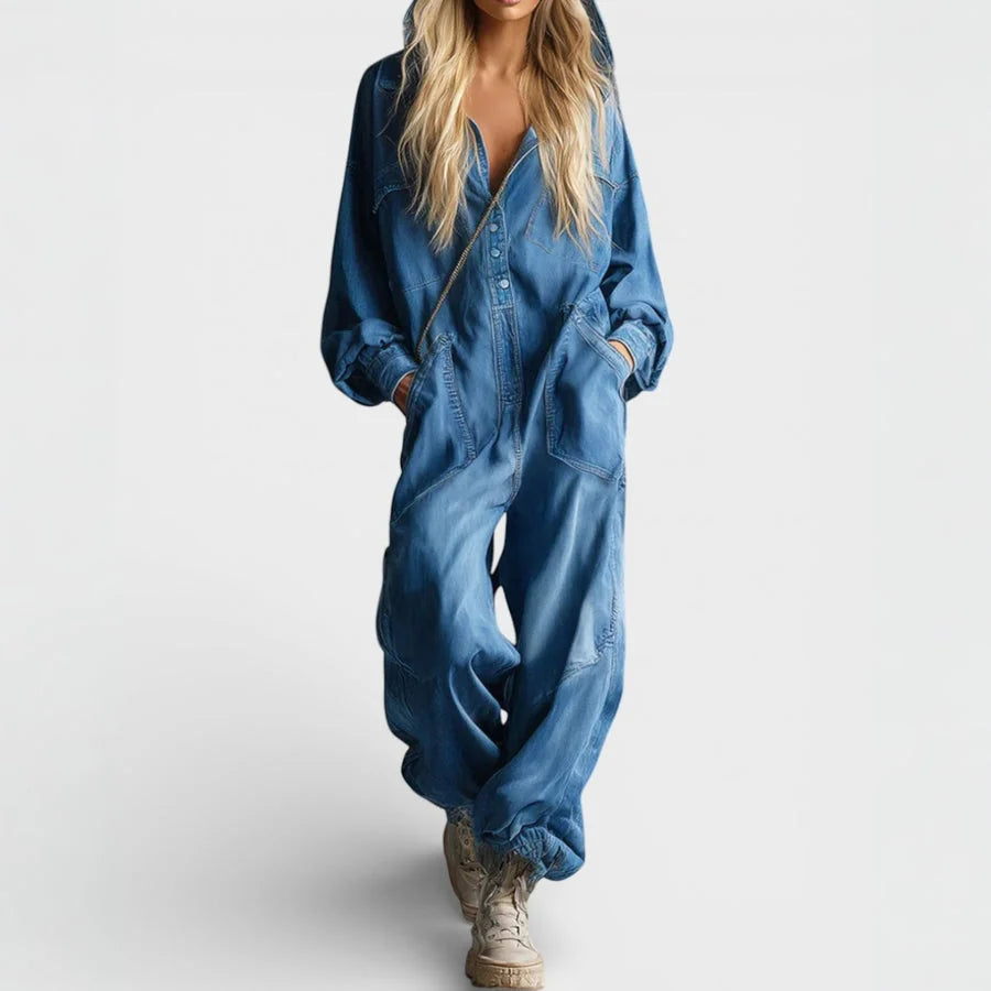 Mia Hooded Utility Jumpsuit in Light Blue