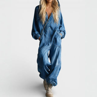 Mia Hooded Utility Jumpsuit in Light Blue