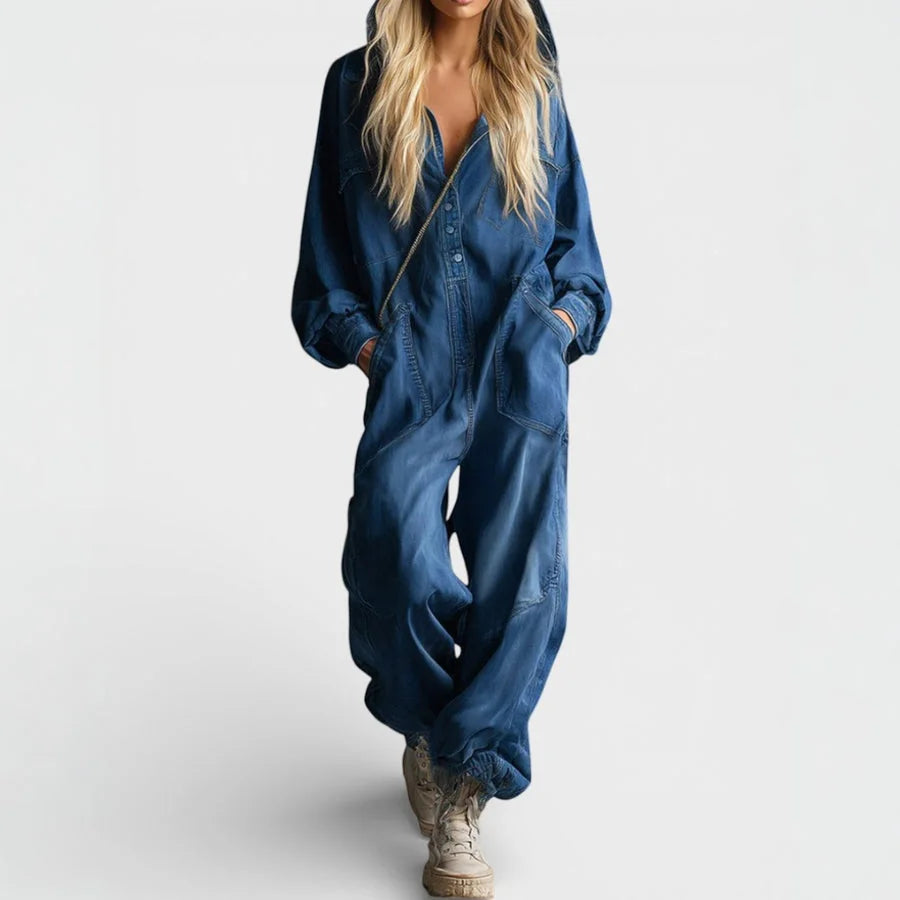 Mia Hooded Utility Jumpsuit in Dark Blue