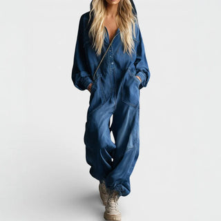 Mia Hooded Utility Jumpsuit in Dark Blue