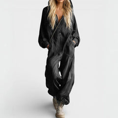 Mia Hooded Utility Jumpsuit in Washed Black