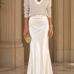 Michelle V-Neck Sweater & Slip Dress Two-Piece Set in Cream