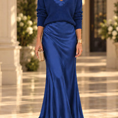 Michelle V-Neck Sweater & Slip Dress Two-Piece Set in Blue