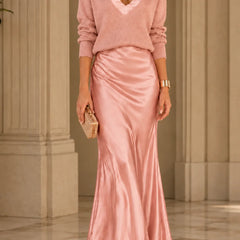 Michelle V-Neck Sweater & Slip Dress Two-Piece Set in Pink