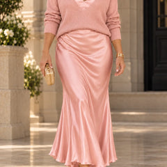 Michelle V-Neck Sweater & Slip Dress Two-Piece Set in Pink
