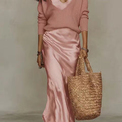 Michelle V-Neck Sweater & Slip Dress Two-Piece Set in Pink