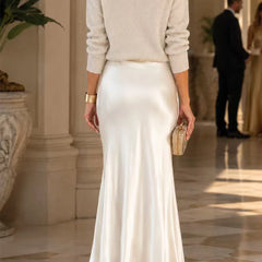 Michelle V-Neck Sweater & Slip Dress Two-Piece Set in Cream